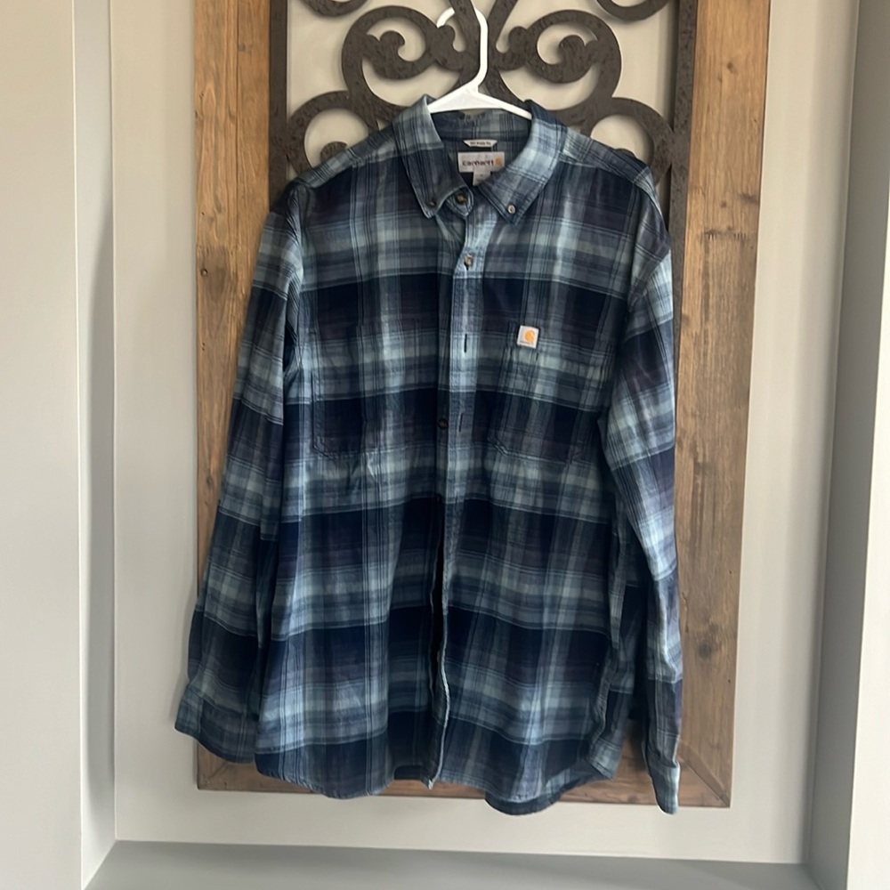 NWOT * Carhartt Blue Flannel Relaxed Fit Button Down Shirt Size Large